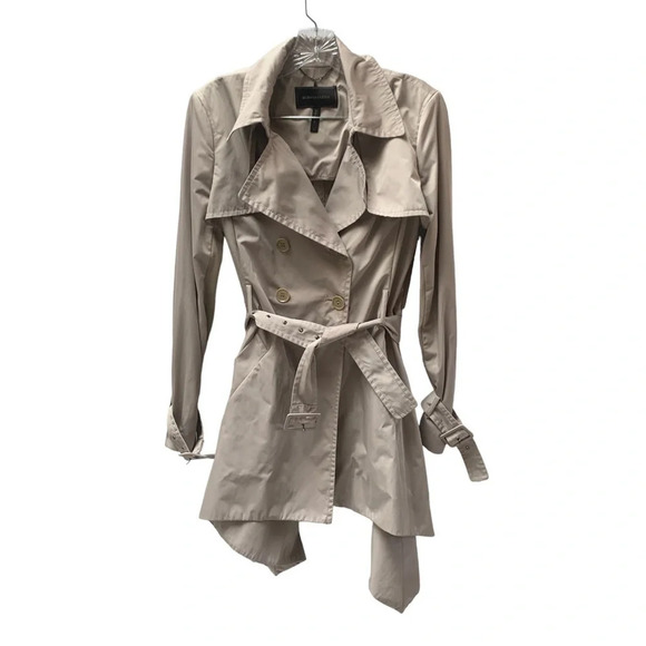 BcbgMaxazria Ophelia Trench  Coat Pumice Ruffle Back Pewter/Grey S - Picture 1 of 13